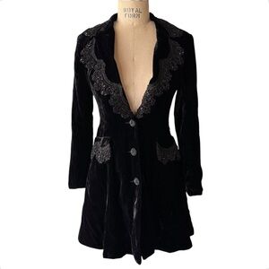 Vintage 1993 Anna Sui Black Velvet Beaded Edwardian Frock Coat